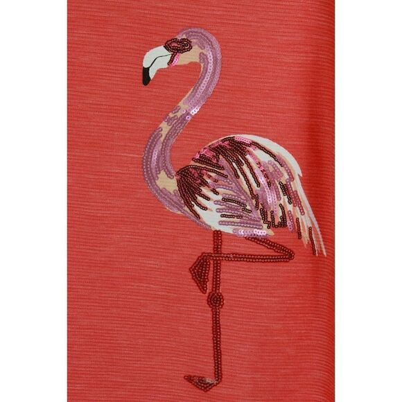 Sportelle Sequin Flamingo Top Ribbed V Neck 3/4 Sleeve Womens Small - Picture 5 of 5